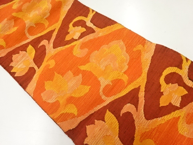 JAPANESE NAGOYA OBI / TSUMUGI / WOVEN FLOWER ARABESQUE